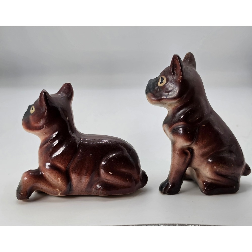 Vintage French Bulldog Boston Terrier Salt and Pepper Shakers Japan Ceramic Set - Picture 2 of 7
